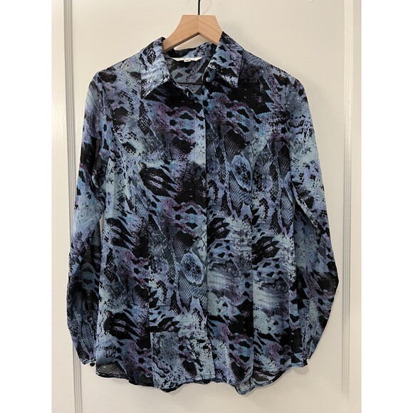 CAbi Women's Python Snake Print Button Front Blouse Top Blue Black #609 Size S - Picture 1 of 8